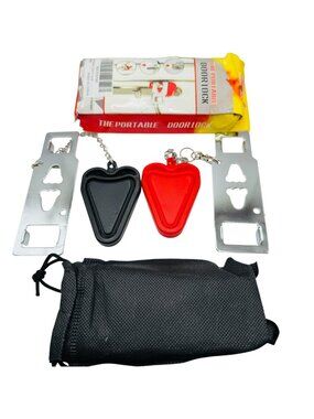 Portable Safety Door Lock Kit With 2 Metal Plates & Carry Pouch For Travel Home